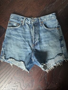 Agolde Light Blue Distressed Denim Cutoff Shorts
